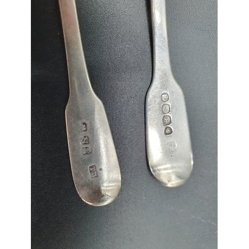 129 - Nine Georgian silver Teaspoons, fiddle pattern, London 1808 and 1822, 175gms