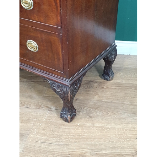 13 - A mahogany veneered Bureau fitted three drawers raised on claw and ball feet 3ft 6in H x 2ft 6in W a... 