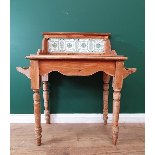 2 - A Victorian pine tile back Washstand on turned supports 3ft 3in H x 3ft W (R4)