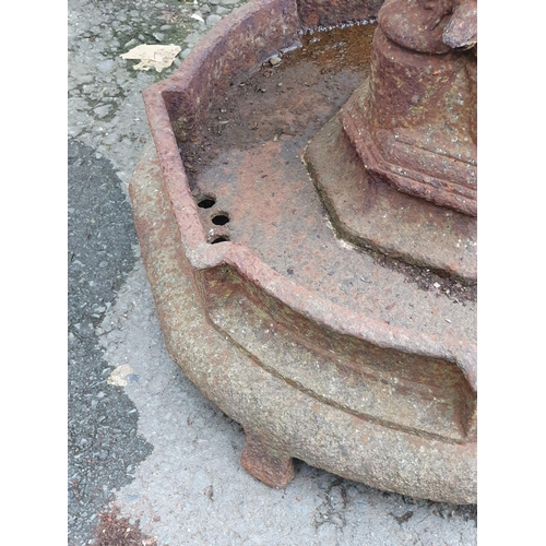 224 - A cast iron Fountain with circular top (cracked), the cluster column with design of lizards and foli... 