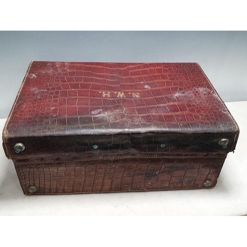 24 - An antique crocodile skin Gentleman's Luggage Case initialed 'N.W.H' 1ft 7in W x 1ft 1in H (R4)