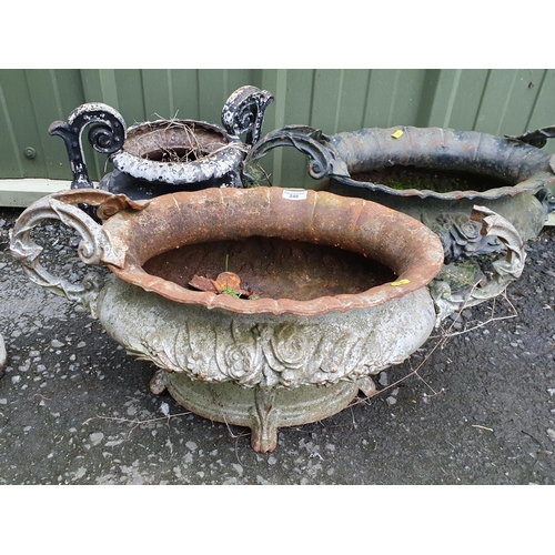 249 - A pair of cast oval Garden Urns 2ft 3in A/F and a small two handled Urn