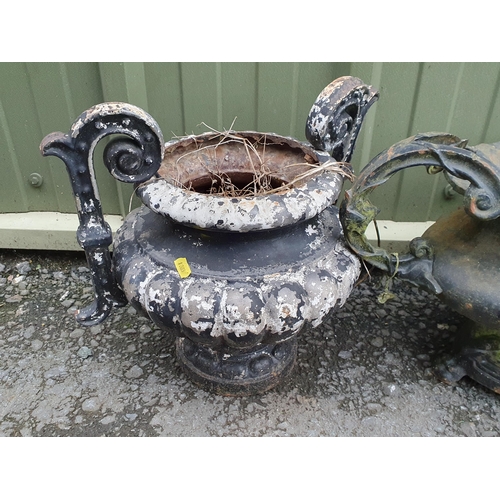 249 - A pair of cast oval Garden Urns 2ft 3in A/F and a small two handled Urn