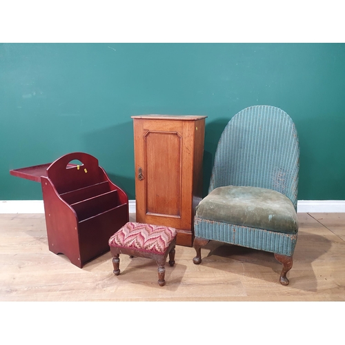 257 - A mahogany Pot Cupboard, a blue painted Lloyd Loom Bedroom Chair with upholstered seat, a small Foot... 