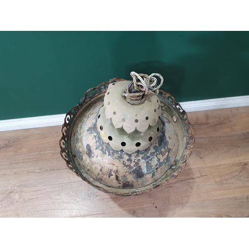 260 - An antique patinated Lantern with pierced finial and pierced shaped frieze, A/F (Missing glass panel... 