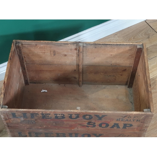 279 - A 'Lifebuoy Soaps' wooden Crate, a Cricket Bat, a gauze cover and three wicker Baskets (R10)