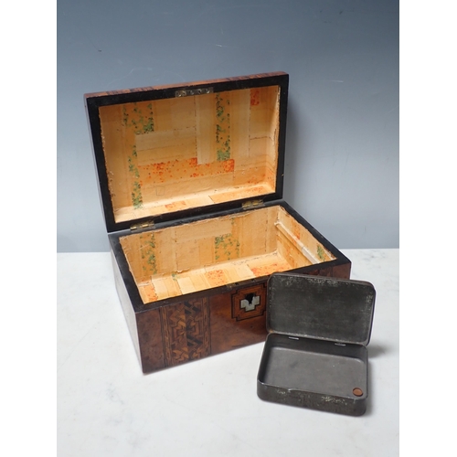 284 - A Victorian Walnut Box with inlaid geometric designs, A/F. (R9).