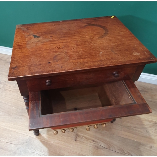 29 - A 19th Century mahogany Work Table fitted single drawer above slide out compartment mounted on turne... 