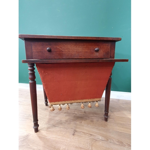 29 - A 19th Century mahogany Work Table fitted single drawer above slide out compartment mounted on turne... 