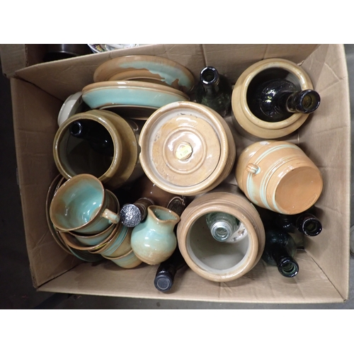 307 - Three boxes of stoneware Jars, Commemorative Cups, Glassware, etc. (R5)