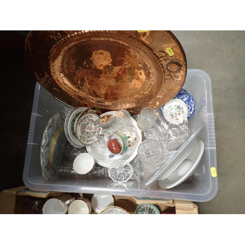 307 - Three boxes of stoneware Jars, Commemorative Cups, Glassware, etc. (R5)