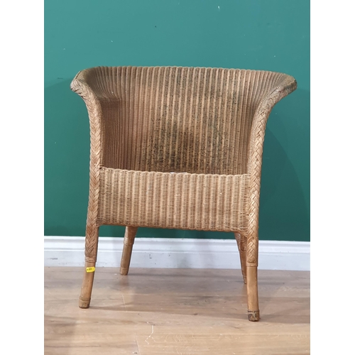 31 - A gold painted Lloyd Loom Tub Chair and Stool (R6)