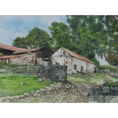 423 - WELSH SCHOOL. Farm buildings, Gymannog, Trefiw, watercolour, 12 1/2 x 20 in; together with another w... 