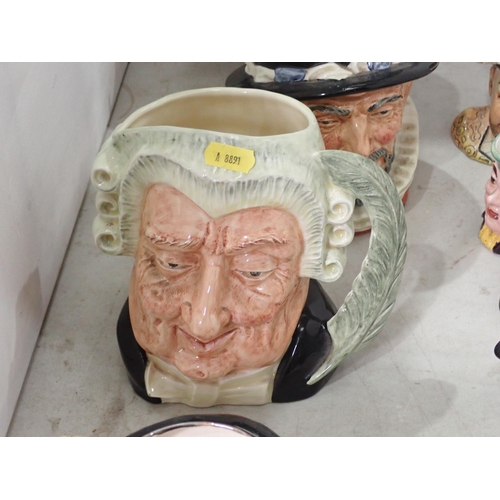 347 - A group of Royal Doulton and other Character Jugs including The Lawyer, Beefeater, Long John Silver,... 