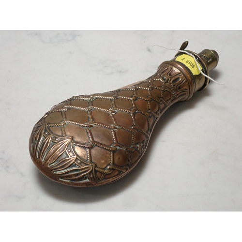 366 - An embossed copper and brass Shot Flask by 