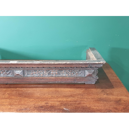 391 - A 17th Century oak carved Frieze/Cornice with carved mask and floral designs, 3ft 11