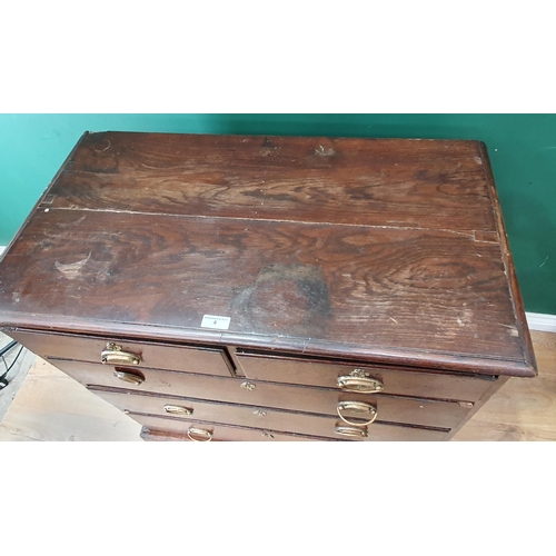 4 - An antique oak Chest of two short and three long drawers raised on ogee bracket feet A/F 3ft 5in H x... 