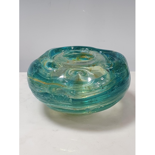 41 - A Mdina glass Vase with panels of blue and amber glass, 6in H, a Mdina glass Bowl of similar design,... 