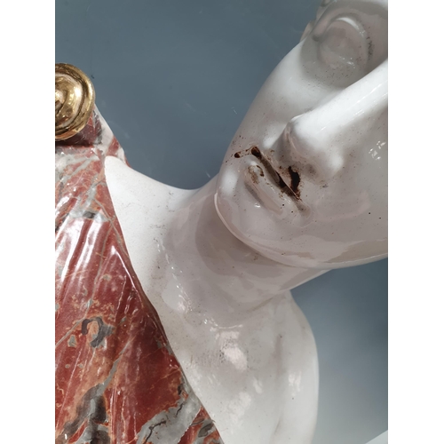 474 - A reproduction Bust of a Lady in marble effect costume (A/F has been restored/repaired), 1ft 9