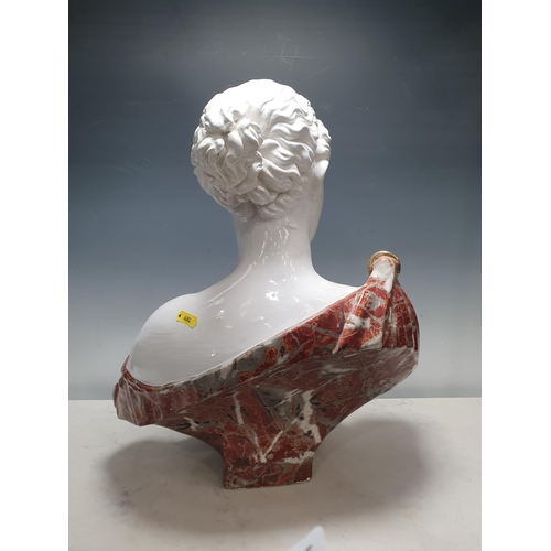 474 - A reproduction Bust of a Lady in marble effect costume (A/F has been restored/repaired), 1ft 9