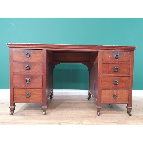 478 - An antique walnut pedestal Desk fitted nine drawers 4ft 6in W x 2ft 6in H (R3)