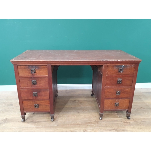 478 - An antique walnut pedestal Desk fitted nine drawers 4ft 6in W x 2ft 6in H (R3)