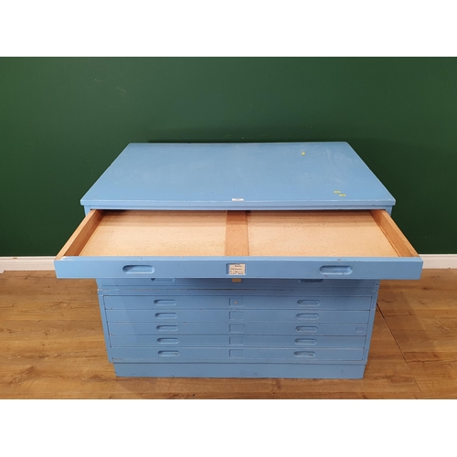 479 - A blue painted Plan Chest fitted ten drawers, splits in half 4ft W x 3ft 1in H (R3)