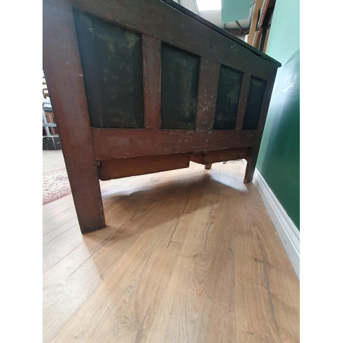 485 - An 18th Century oak Mule Chest with leafage carved frieze and fielded four panel front 4ft 8in W x 3... 