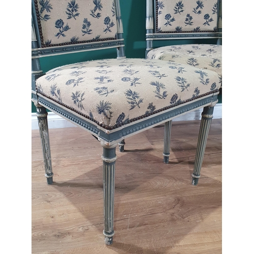 498 - A set of three French grey painted Single Chairs with needlework floral upholstery (R4)