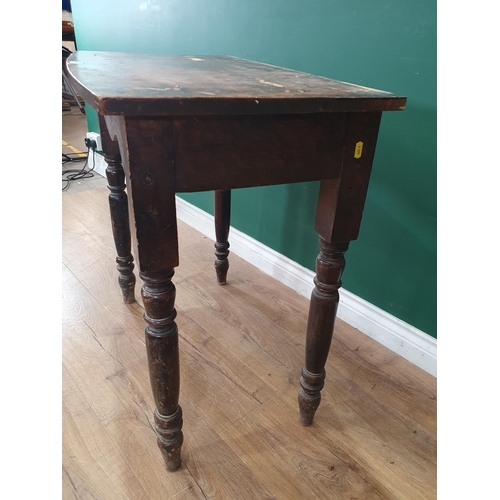 501 - An antique stained pine bow fronted Side Table on turned supports 2ft 6in W x 2ft 5in H (R4)