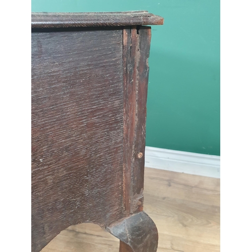 507 - An 18th Century oak Lowboy with moulded two plank top above two long drawers with shaped apron mount... 