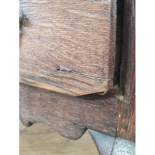 507 - An 18th Century oak Lowboy with moulded two plank top above two long drawers with shaped apron mount... 