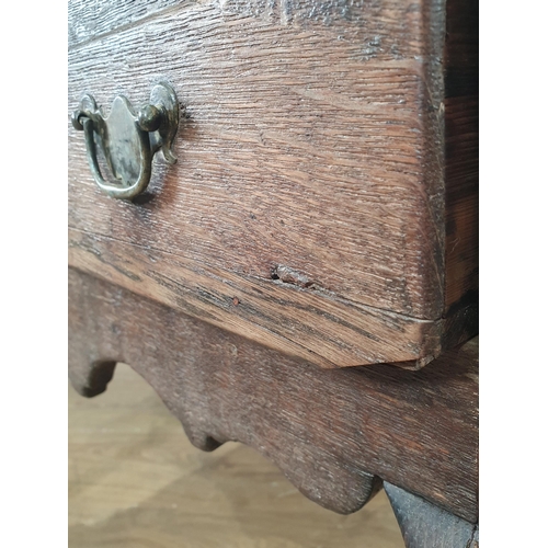 507 - An 18th Century oak Lowboy with moulded two plank top above two long drawers with shaped apron mount... 