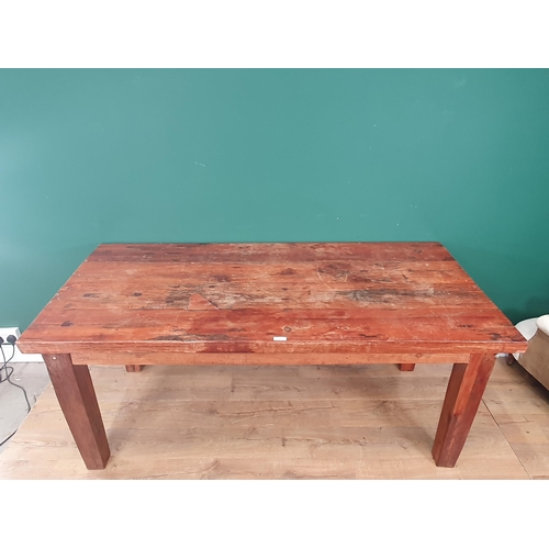 511 - A 20th Century hardwood Dining Table on square supports 6ft L x 2ft 6in H (R7)