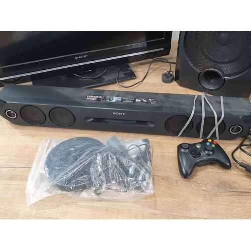 524 - A Sharp TV, Sony Playstation TV Box, XBOX 360, Sony Sound Bar and Speaker, passed PAT (R4)