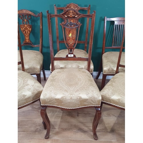 526 - Three pairs of Victorian rosewood and inlaid Salon Chairs, one stamped Lamb of Manchester (R6)