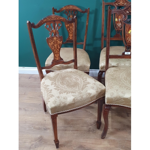 526 - Three pairs of Victorian rosewood and inlaid Salon Chairs, one stamped Lamb of Manchester (R6)