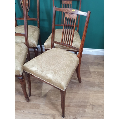 526 - Three pairs of Victorian rosewood and inlaid Salon Chairs, one stamped Lamb of Manchester (R6)