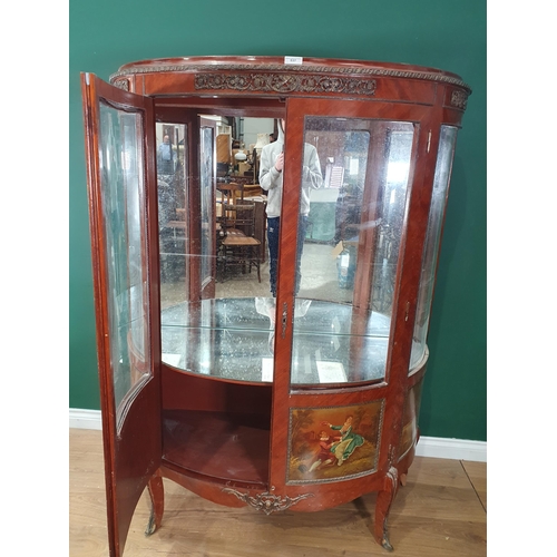 537 - A French kingwood veneered bow fronted Vitrine with painted panels of figures on cabriole supports 5... 