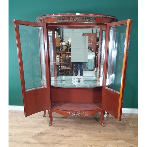 537 - A French kingwood veneered bow fronted Vitrine with painted panels of figures on cabriole supports 5... 