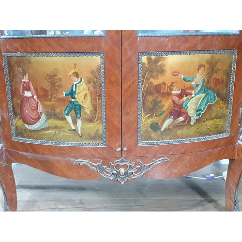 537 - A French kingwood veneered bow fronted Vitrine with painted panels of figures on cabriole supports 5... 