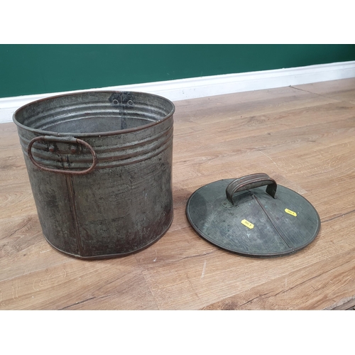 542 - A Lister Dairy Churn, a metal lidded Bin, a copper Scuttle and Measure (R3)