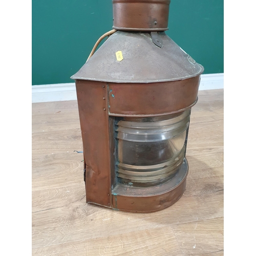 543 - An antique copper Ship's Lantern marked 'Trawling' 1ft 11in H x 1ft W (R4)