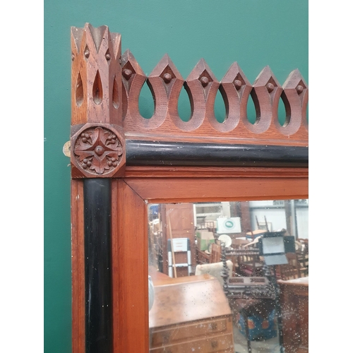 574 - A Gothic influenced Overmantle Mirror with oak and ebonised frame with a castellated surmount 6ft 2i... 