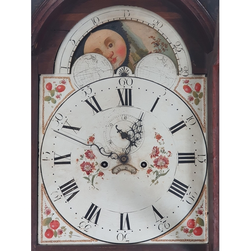 587 - A 19th Century mahogany 8-day Longcase Clock with arched painted moon phase dial (glass broken) A/F ... 