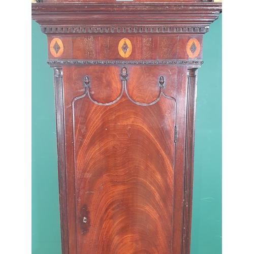 587 - A 19th Century mahogany 8-day Longcase Clock with arched painted moon phase dial (glass broken) A/F ... 