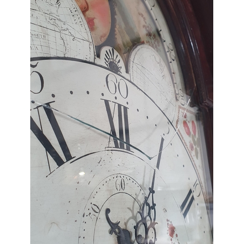 587 - A 19th Century mahogany 8-day Longcase Clock with arched painted moon phase dial (glass broken) A/F ... 