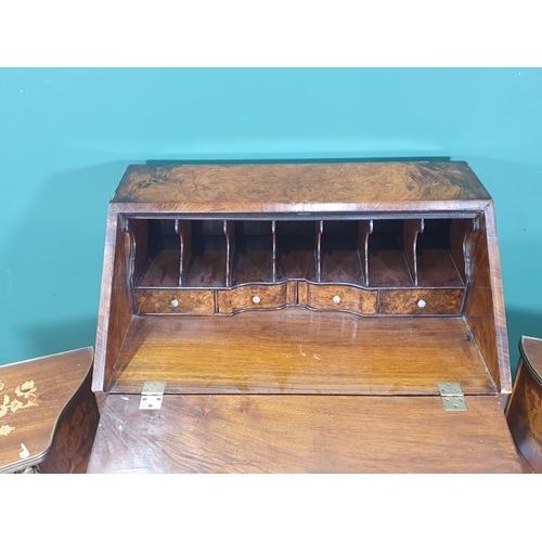 589 - A walnut veneered Bureau fitted two drawers 3ft 2in H x 2ft W (woodworm) and a pair of modern marque... 