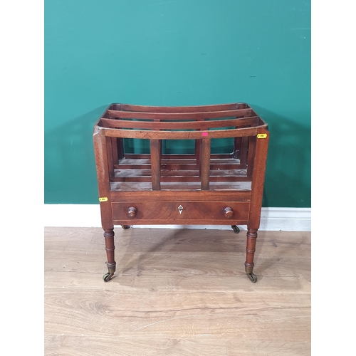 592 - A 19th Century mahogany Canterbury fitted single drawer raised on turned supports 1ft 9in H x 1ft 7i... 