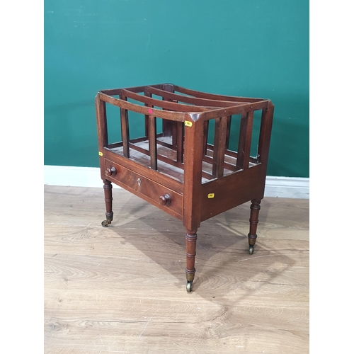 592 - A 19th Century mahogany Canterbury fitted single drawer raised on turned supports 1ft 9in H x 1ft 7i... 